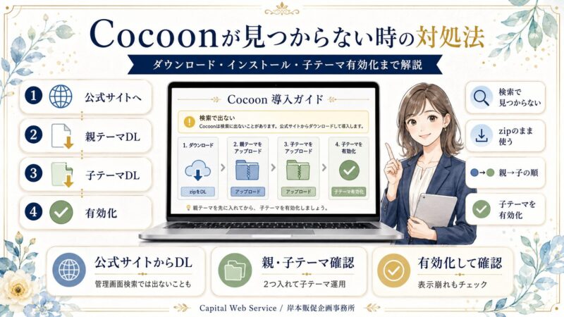 Cocoonが見つからない時の対処法｜ダウンロード・インストール・子テーマ有効化まで解説
