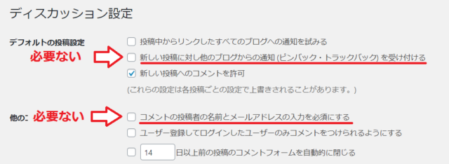 WordPressのディスカッション設定画面
