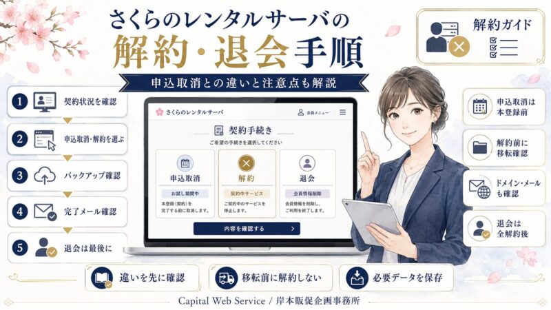 さくらのレンタルサーバの解約・退会手順｜申込取消との違いと注意点も解説