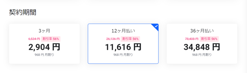 mixhostで契約期間を選択する画面