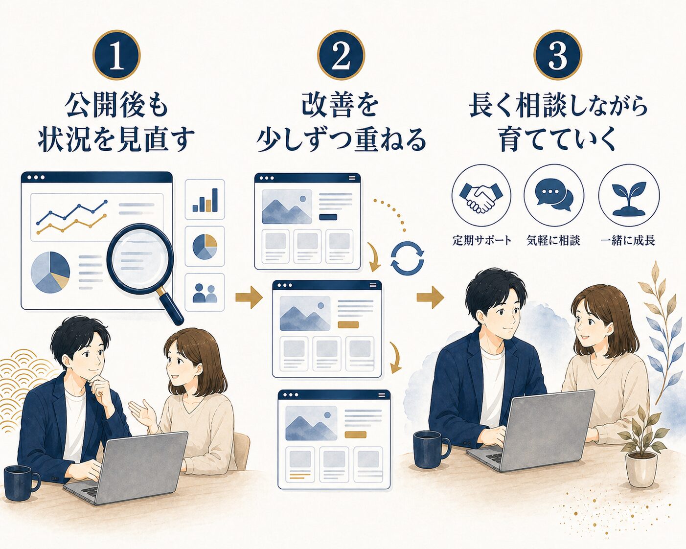 公開後も相談できる長期サポートの図解