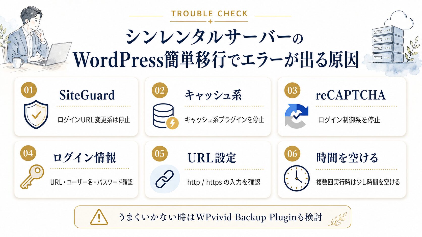 シンレンタルサーバーのWordPress簡単移行でエラーが出る原因をまとめた図解